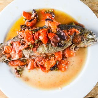 Hookin’ And Cookin’ – Rainbow Trout With Capers, Olives And Tomatoes